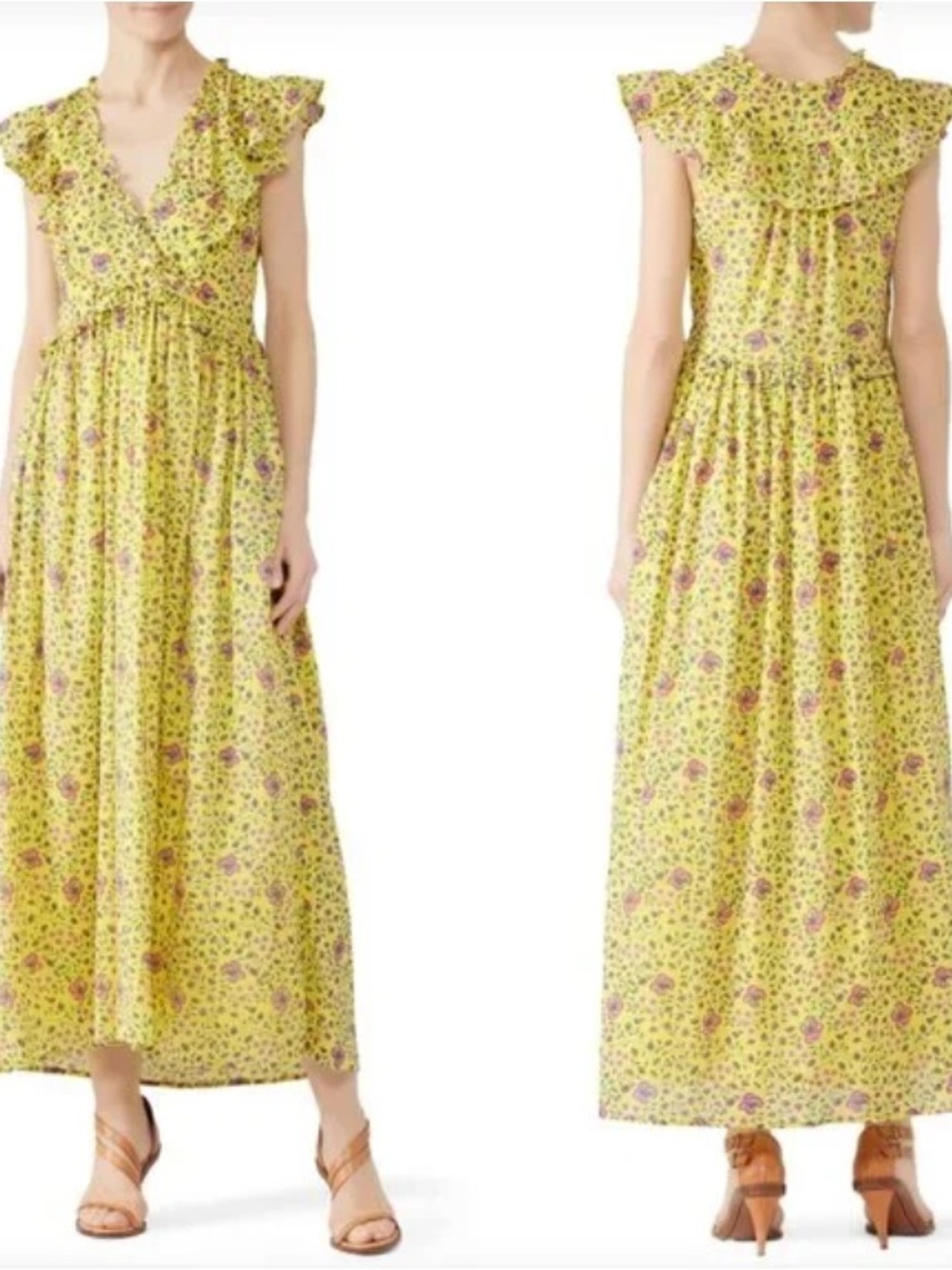 Banjanan Yellow Floral Ruffle Maxi Dress
